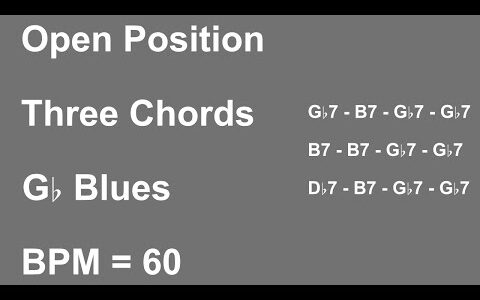 オープンポジションで弾くG♭ブルース/Open Position G♭ Blues【ギターコード進行/Guitar Chord Progression】