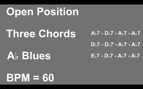 オープンポジションで弾くA♭ブルース/Open Position A♭ Blues【ギターコード進行/Guitar Chord Progression】