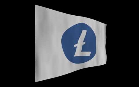 Litecoin ライトコイン　ロゴの旗がはためいています。背景はアルファチャンネル(透明)です。