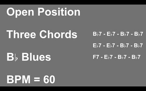 オープンポジションで弾くB♭ブルース/Open Position B♭ Blues【ギターコード進行/Guitar Chord Progression】