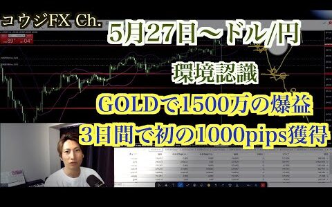 【FX】GOLDで1500万の爆益 たった3日で1000pips獲得 ドル円 環境認識 5月27日～