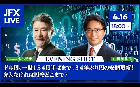 【FX｜相場分析】介入なければ154円も割れないでしょう。海外で155円ノックアウトを付ける可能性あり。2024/4/16（火）